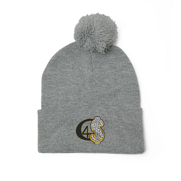 Cozy Pom-Pom Knit Cap with Embroidered Design, Winter Beanie, Casual Fashion Accessory, Gift for Her, Stylish Headwear