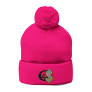 Cozy Pom-Pom Knit Cap with Embroidered Design, Winter Beanie, Casual Fashion Accessory, Gift for Her, Stylish Headwear