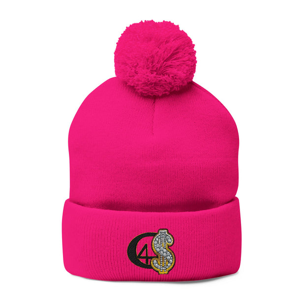 Cozy Pom-Pom Knit Cap with Embroidered Design, Winter Beanie, Casual Fashion Accessory, Gift for Her, Stylish Headwear