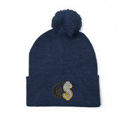Cozy Pom-Pom Knit Cap with Embroidered Design, Winter Beanie, Casual Fashion Accessory, Gift for Her, Stylish Headwear