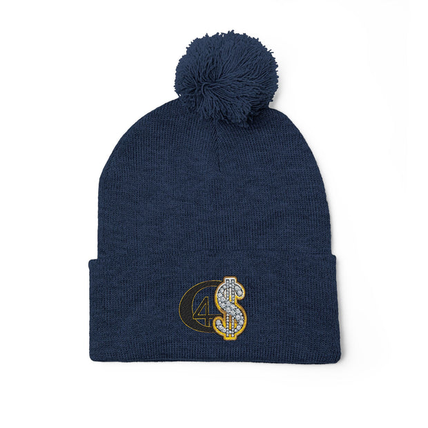 Cozy Pom-Pom Knit Cap with Embroidered Design, Winter Beanie, Casual Fashion Accessory, Gift for Her, Stylish Headwear