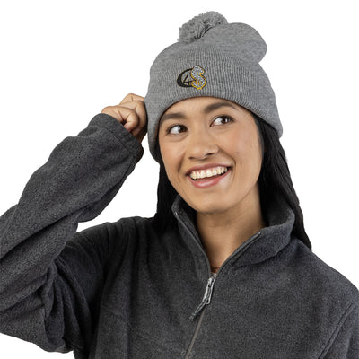 Cozy Pom-Pom Knit Cap with Embroidered Design, Winter Beanie, Casual Fashion Accessory, Gift for Her, Stylish Headwear