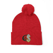 Cozy Pom-Pom Knit Cap with Embroidered Design, Winter Beanie, Casual Fashion Accessory, Gift for Her, Stylish Headwear