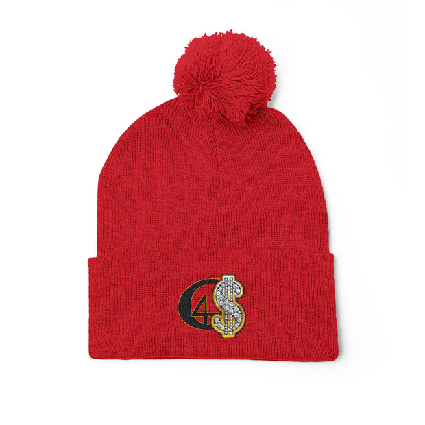 Cozy Pom-Pom Knit Cap with Embroidered Design, Winter Beanie, Casual Fashion Accessory, Gift for Her, Stylish Headwear