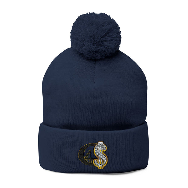 Cozy Pom-Pom Knit Cap with Embroidered Design, Winter Beanie, Casual Fashion Accessory, Gift for Her, Stylish Headwear
