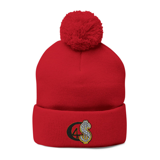 Cozy Pom-Pom Knit Cap with Embroidered Design, Winter Beanie, Casual Fashion Accessory, Gift for Her, Stylish Headwear
