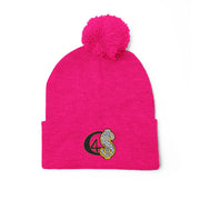 Cozy Pom-Pom Knit Cap with Embroidered Design, Winter Beanie, Casual Fashion Accessory, Gift for Her, Stylish Headwear