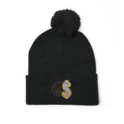 Cozy Pom-Pom Knit Cap with Embroidered Design, Winter Beanie, Casual Fashion Accessory, Gift for Her, Stylish Headwear