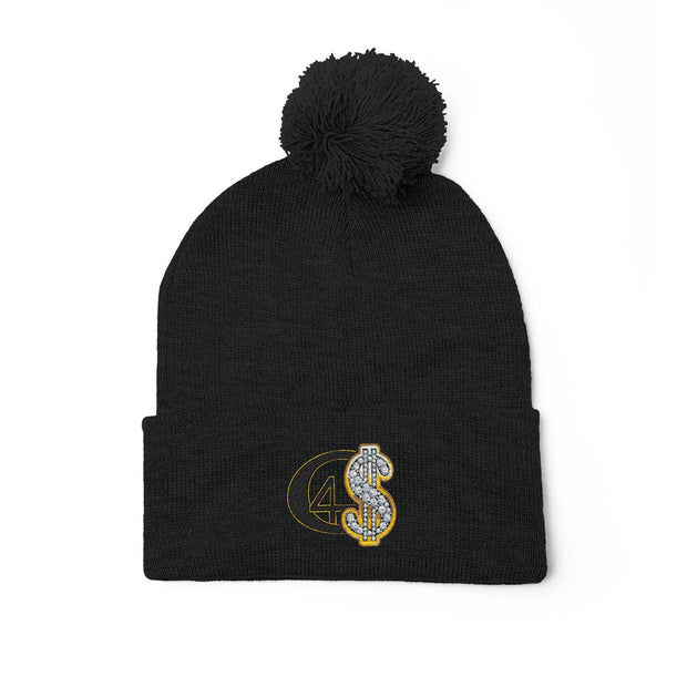 Cozy Pom-Pom Knit Cap with Embroidered Design, Winter Beanie, Casual Fashion Accessory, Gift for Her, Stylish Headwear