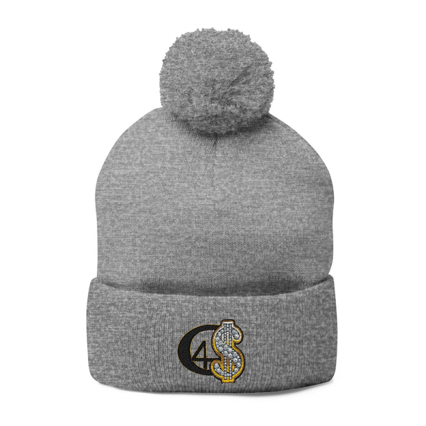 Cozy Pom-Pom Knit Cap with Embroidered Design, Winter Beanie, Casual Fashion Accessory, Gift for Her, Stylish Headwear