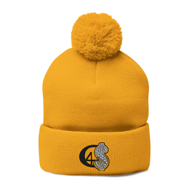Cozy Pom-Pom Knit Cap with Embroidered Design, Winter Beanie, Casual Fashion Accessory, Gift for Her, Stylish Headwear