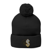 Cozy Pom-Pom Knit Cap with Embroidered Design, Winter Beanie, Casual Fashion Accessory, Gift for Her, Stylish Headwear